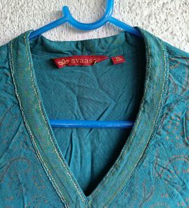 Teal Paisley Print V-Neck Top