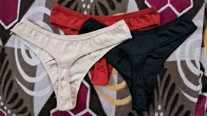 Ribbed Thong Panties - 3 Pack