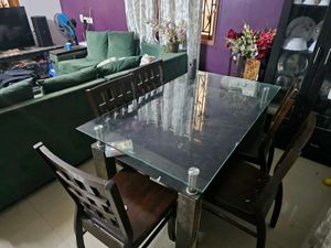 Glass Top Dining Table- 6 Seater