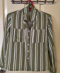 Olive Green White Striped  Shirt