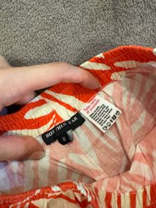 HWW Red Leaf Printed Linen shorts, S