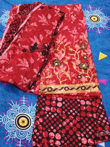 Unstitched Red Floral suit set