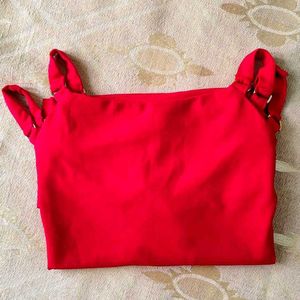 Red Cut-Out Sleeve Top With A Strepless Bra