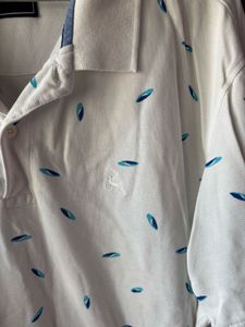 White Leaf Print Polo Shirt
