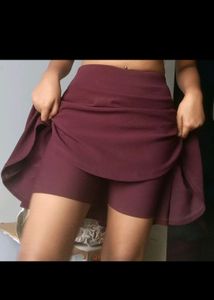 Maroon Skirt With Shorts