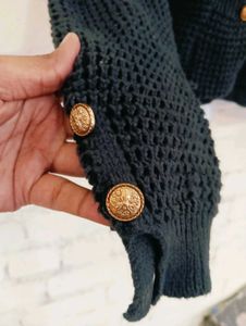 Y2k Golden Button Black Cardigan
