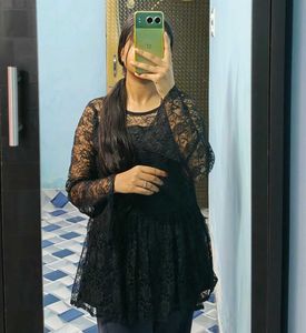 Black Lace Peplum Top