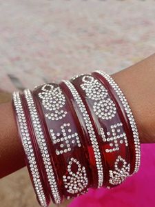 Sparkling Red Bangles - Set of 4