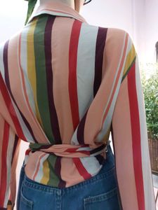 Thrifted Striped Wrap Top
