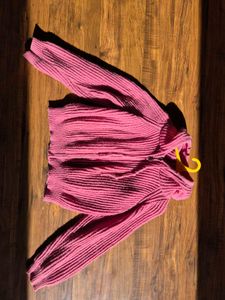 Pink Knit Zip-Up Hoodie