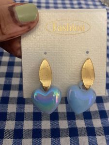 Cute Heart Drop Earrings - Light Blue