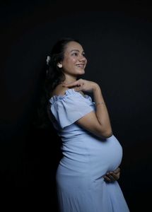 Light Blue Off-Shoulder Maternity Dress
