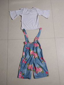 Cute Girls' Floral Overalls Set