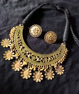 Handmade Golden Oxidised Necklace And Earrings