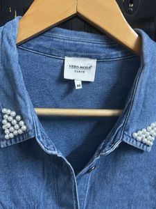 Xxl Denim Pearl Embellished Shirt