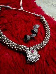 Oxidized Silver Necklace &amp; Earring Set