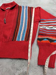 Zara Red Patterned Knit Jacket