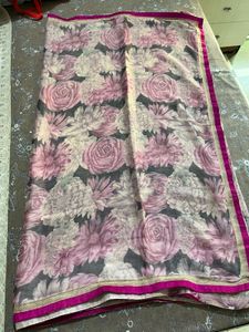 pink flower saree with blouse