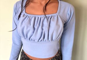 Powder Blue Square Neck Long Sleeve