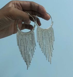 Dazzling Fringe Hoop Earrings and Black Party wear