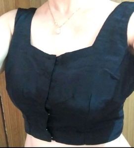 Black Satin Silk Cut Sleeves Blouse
