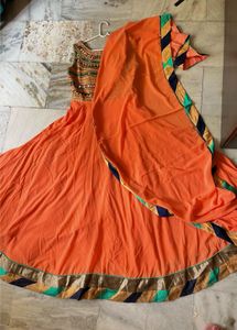 Fit and Flare Coral orange ethnic gown