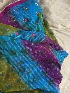 Bandhani Printed Rhinestone Saree