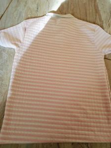Pink Striped Polo Neck T-shirt
