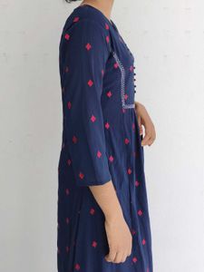 Navy Blue Printed Kurti Dress – Elegant &amp; Comfy! ✨