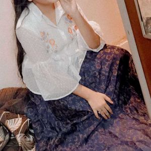 Set Of Floral Embroidered top With Long Skirt