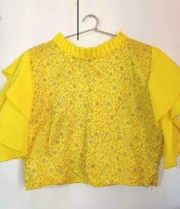 💥🆕️ Yellow Sequins Blouse With Ruffle Sleeves