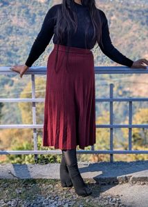 Burgundy Pleated Midi Skirt