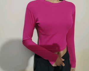 Pink Long Sleeve Crop Top