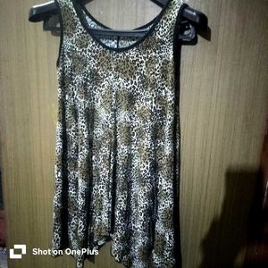 Asymmetric Animal Print Sleeveless Dress