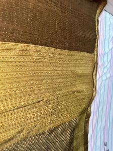 Brown+olive &amp; Gold Patterned Saree