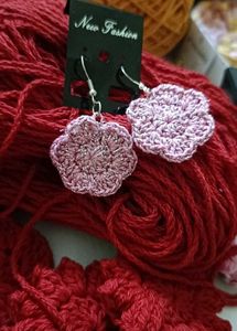 Pink Crochet Flower Earrings
