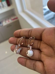 Pearl &amp; Rose Gold Bow Drop Earrings