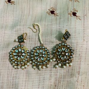 Gold-toned Earrings &amp; Maang Tikka Set