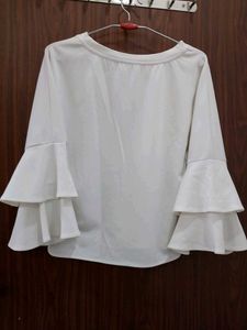 Shein White Ruffle Top Tiered Bell Sleeves