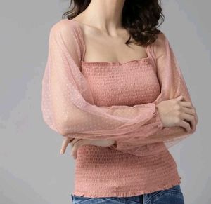 Pink Sheer Sleeve Top