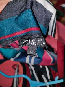 Striped Crepe A Shape Dress / Bottom Side Slit On One Side