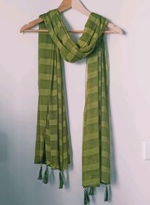 Green Striped Tassel Scarf