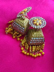 Yellow Jhumka Earrings