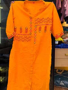 Orange Embroidered Kurti