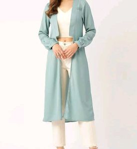 Women Sea Green solid Longline Shrug