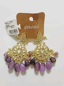 Global Desi Purple Beads Kundan Drop Chanbali