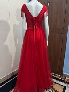 Red Embellished Evening Gown