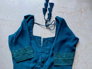 Sworaski &amp; Embroidered Peacock Blue saree