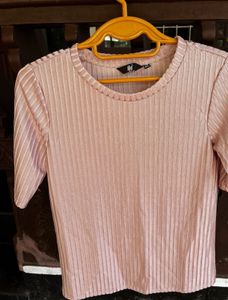 Pink Ribbed Fitted Top