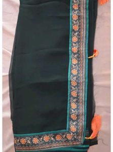 Green Lace Border Saree